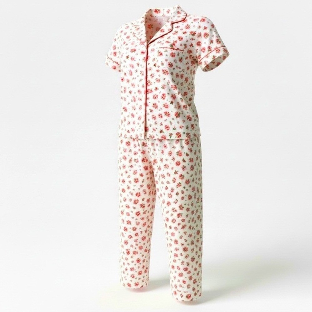 Kate Spade New York Womens Floral Pajama Set White Pink Red Short Sleeve XL NWT